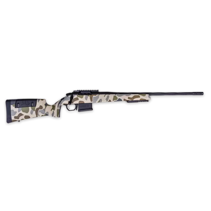Weatherby 307 Hush 338 WBY RPM 5rd,20" Graphite Black Cerakote Threaded Barrel & Steel Receiver Picatinny Rail, Hush Tundra Camo Adj Cheek Piece & LOP Synthetic Stock, Ambidextrous