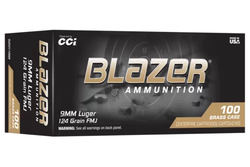 CCI Ammunition 9mm 124gr, Blazer Brass, 100rd Tray