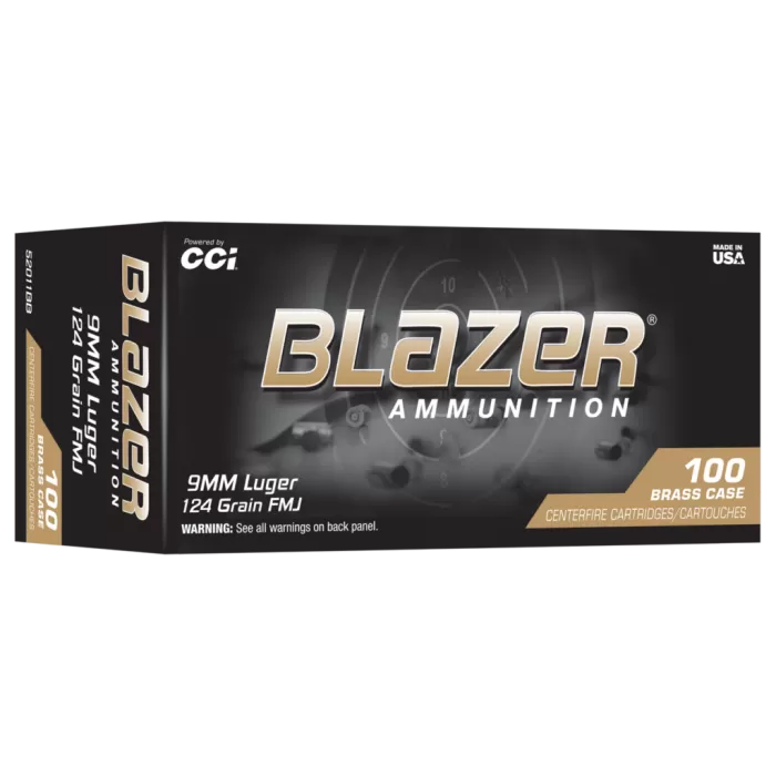 CCI Ammunition 9mm 124gr, Blazer Brass, 100rd Tray