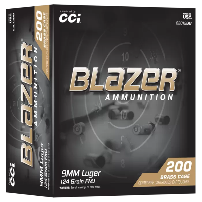CCI Ammunition Blazer Brass 9mm, 124 Gr, Full Metal Jacket, 200rd