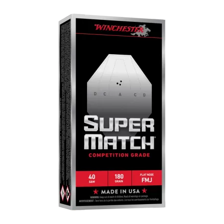 Winchester Super Match 40 S&W, 180 Gr, Flat Nose Bullet, 50rd Box