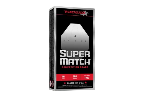 Winchester Super Match 40 S&W, 180 Gr, Flat Nose Bullet, 50rd Box