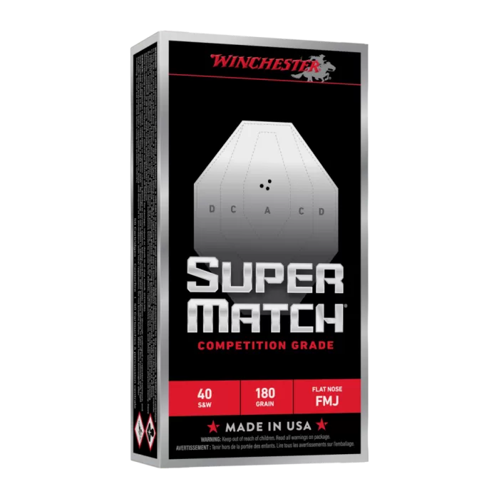Winchester Super Match 40 S&W, 180 Gr, Flat Nose Bullet, 50rd Box
