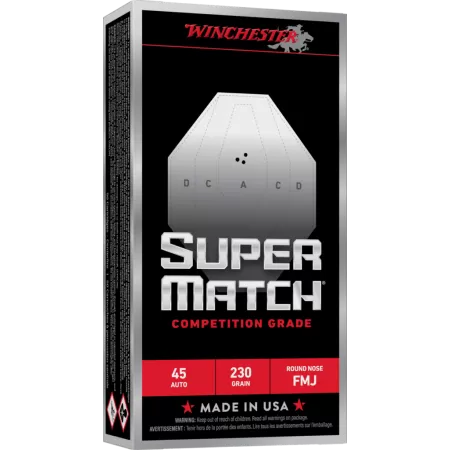 Winchester Super Match Handgun Ammunition 45 Auto 230gr FMJ 805 fps 50/ct