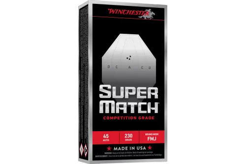 Winchester Super Match Handgun Ammunition 45 Auto 230gr FMJ 805 fps 50/ct