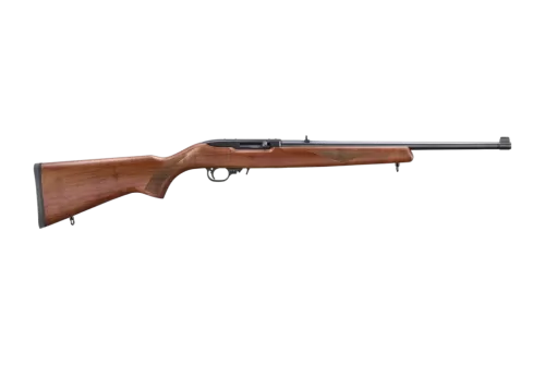 Ruger 10/22, 22 LR, 18.5" Barrel, Satin Black, Walnut Stock, Adjustable Rear Sight with Gold Bead Front, 10rd