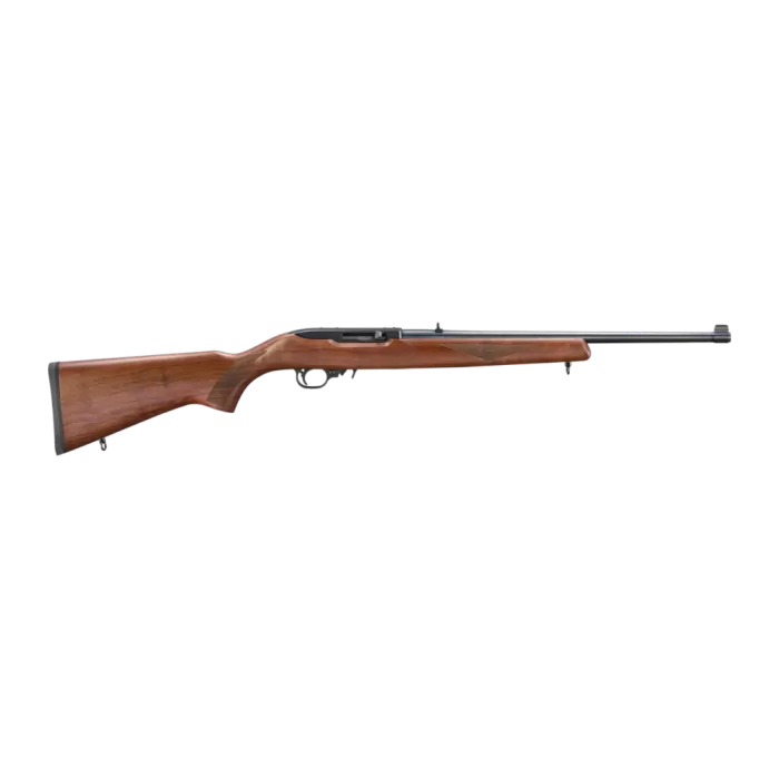Ruger 10/22, 22 LR, 18.5" Barrel, Satin Black, Walnut Stock, Adjustable Rear Sight with Gold Bead Front, 10rd