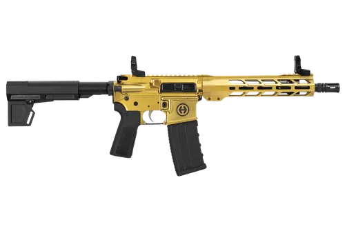 Hi-Point HP15P-300BLKGOLD HP 15P 300 Blackout 30+1 10.50" Black Threaded Barrel, Gold Aluminum Receiver w/Picatinny Rail, M-LOK Handguard, Blade Black Polymer Brace, Black B5 P Type 23 Grip
