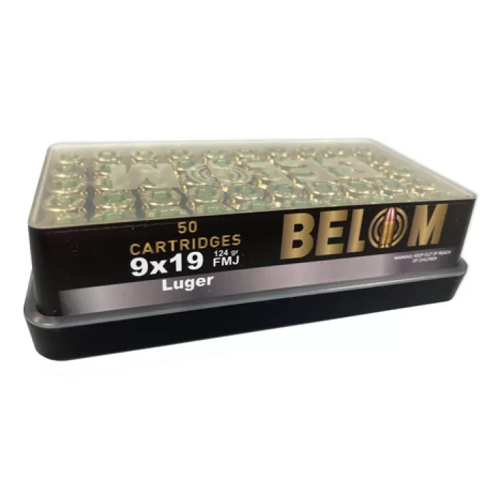 Belom 9x19mm 124 Grain BOX50 UPC: 8606110608086 Belom 9x19mm 124 Grain BOX50 UPC: 8606110608086