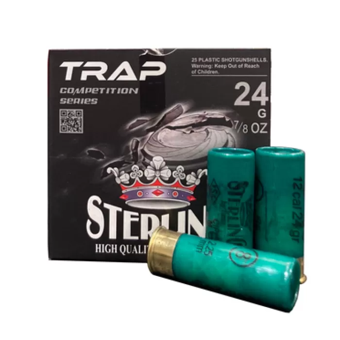 Sterling TRAP Competition 12 Gauge #8 Shot Case Length 2 3/4 24g BOX25 UPC: 8698779963941 Sterling TRAP Competition 12 Gauge #8 Shot Case Length 2 3/4 24g BOX25 UPC: 8698779963941