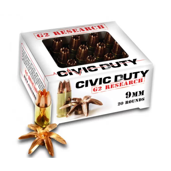 G2 Research 9mm 100gr Solid Copper Civic Duty Ammunition - 06025 G2 Research 9mm 100gr Solid Copper Civic Duty Ammunition - 06025
