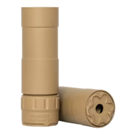 Rugged Suppressor P51FDE22 Mustang 22 22 LR 1.06" D 1/2"-28 tpi 113dB At Ear Flat Dark Earth High Temp Cerakote 7075-T6 Aluminum Baffles/Tube Titanium Mount