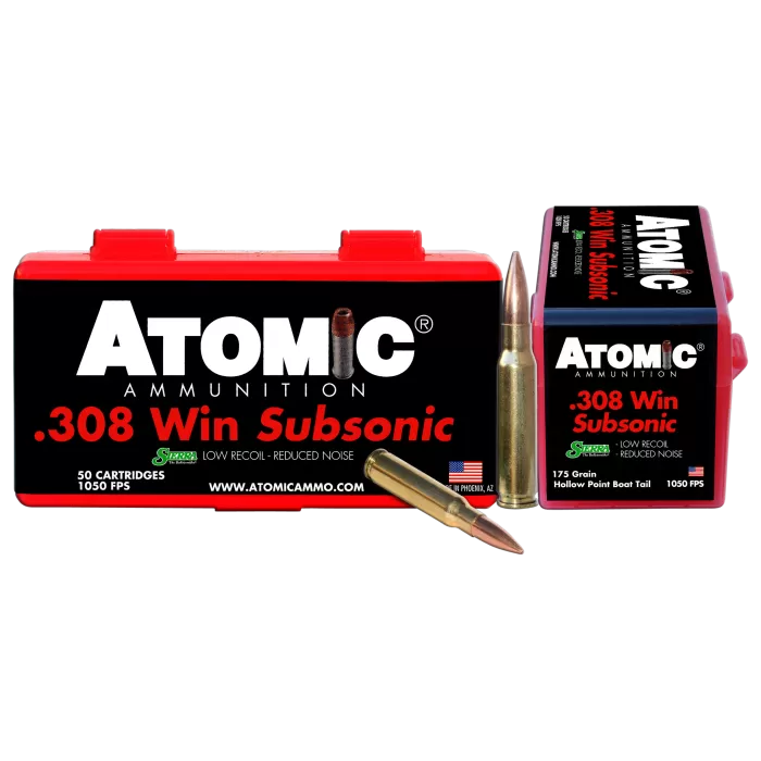 Atomic Ammunition .308 Winchester Subsonic 175 Grain Full Metal Jacket Centerfire Rifle Ammo Atomic Ammunition .308 Winchester Subsonic 175 Grain Full Metal Jacket Centerfire Rifle Ammo