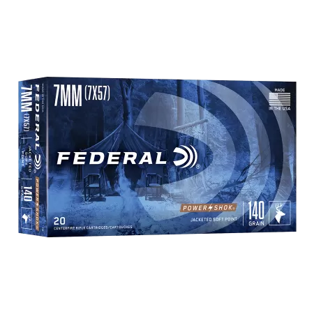 Federal Premium Power-Shok 7mm Mauser 140 Grain Jacketed Soft-Point Centerfire Rifle Ammo