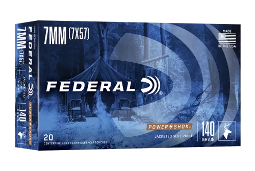 Federal Premium Power-Shok 7mm Mauser 140 Grain Jacketed Soft-Point Centerfire Rifle Ammo