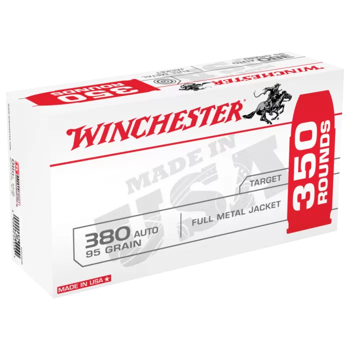 Winchester USA .380 ACP 95 Grain FMJ Centerfire Handgun Ammo Bulk Pack