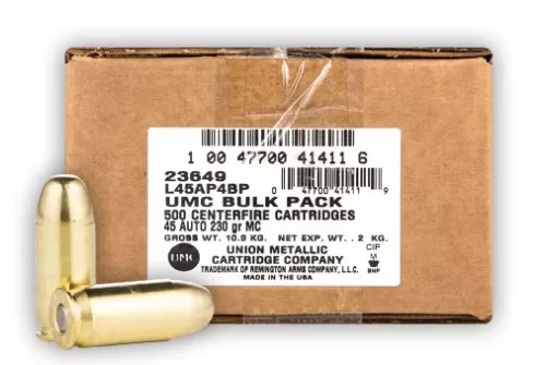 Remington UMC Handgun Ammunition 45 ACP 230 gr FMJ 835 fps 500/ct (Bulk)