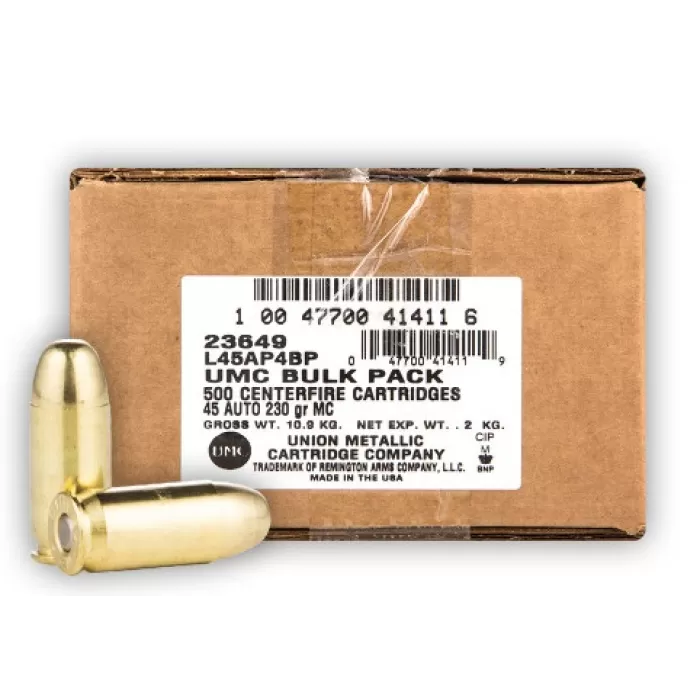 Remington UMC Handgun Ammunition 45 ACP 230 gr FMJ 835 fps 500/ct (Bulk)