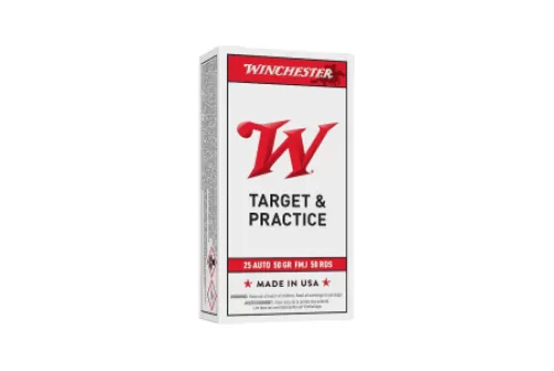 Winchester White Box USA 25 ACP Ammo 50 Grain Full Metal Jacket Case of 500 (10 Boxes of 50)
