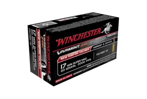 Winchester Varmint HV 17 Winchester Super Magnum Ammo 20 Grain Hornady V-Max Polymer Tip Case of 500 (10 Boxes of 50)