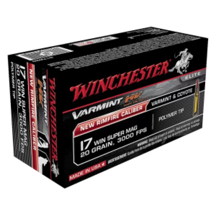 Winchester Varmint HV 17 Winchester Super Magnum Ammo 20 Grain Hornady V-Max Polymer Tip Case of 500 (10 Boxes of 50)