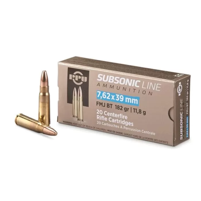 PPU Subsonic Brass 7.62 X 39 182-Grain 20-Rounds FMJ PPU Subsonic Brass 7.62 X 39 182-Grain 20-Rounds FMJ