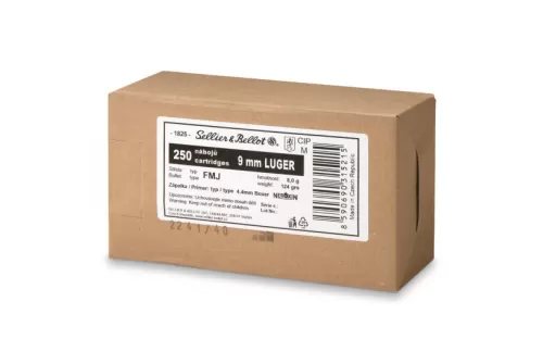 SELLIER & BELLOT 9mm Luger 124 Grain FMJ 250rd Box Handgun Ammo (SBV315204)