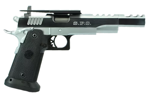 Tristar 85680 Sps Vista Long 1911 38 Super Caliber With 5.50" Threaded Barrel, 21+1 Capacity, Overall Chrome Finish Steel, Beavertail Frame, Serrated/Ported Slide & Black Polymer Grip