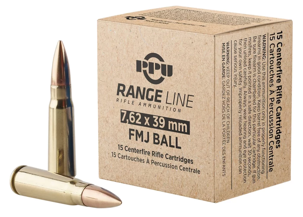 PPU Rangeline Ammunition 7.62x39 123gr FMJ 2350 fps 930/ct  (62-15/ct)