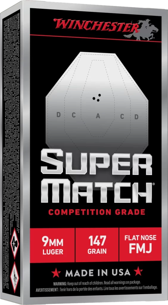 Winchester Super Match handgun Ammunition  9mm Luger 147gr FMJ 942fps 50/ct