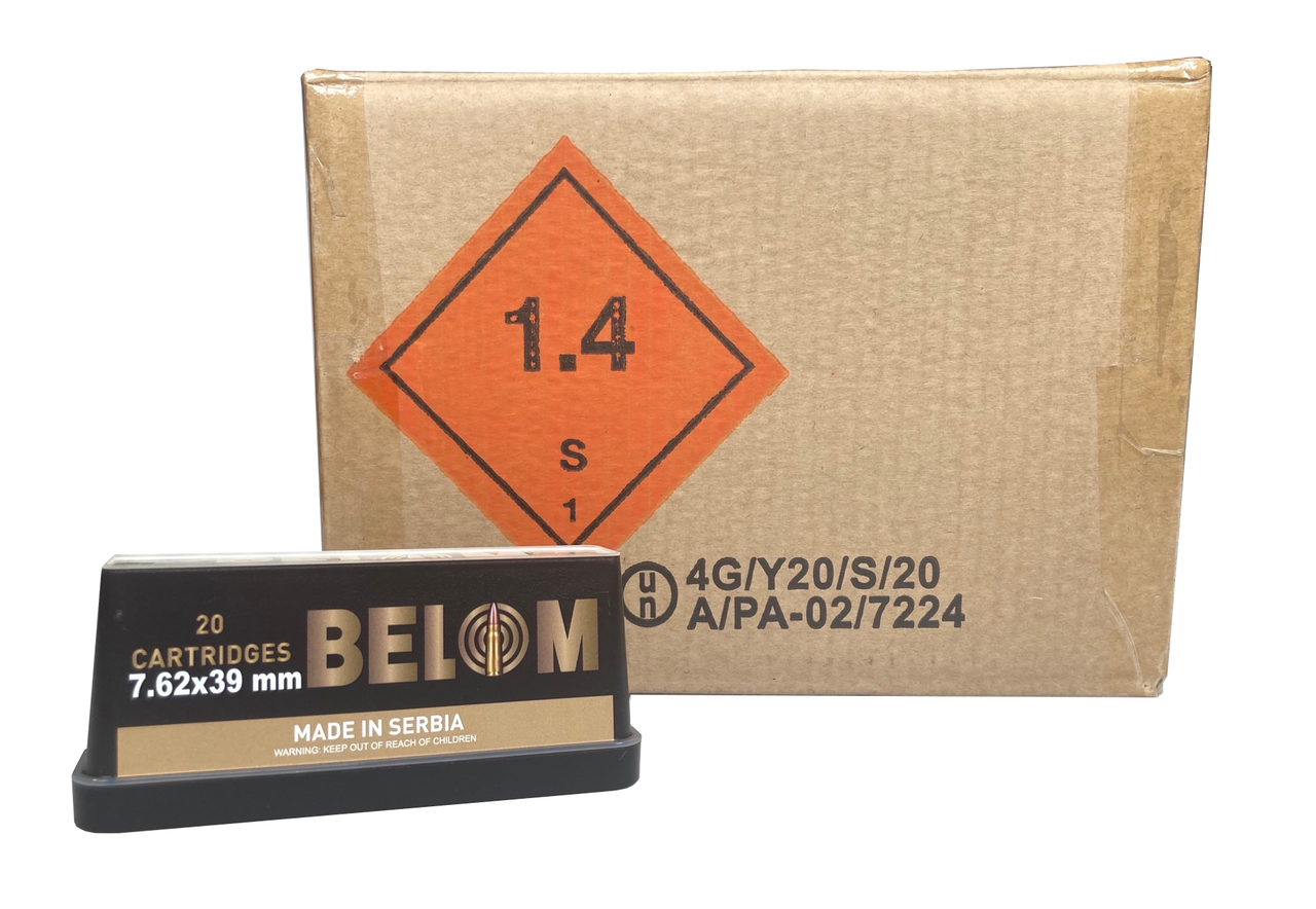 Belom Brass Case Ammo 7.62x39mm 123gr Fmj 480 Round Case